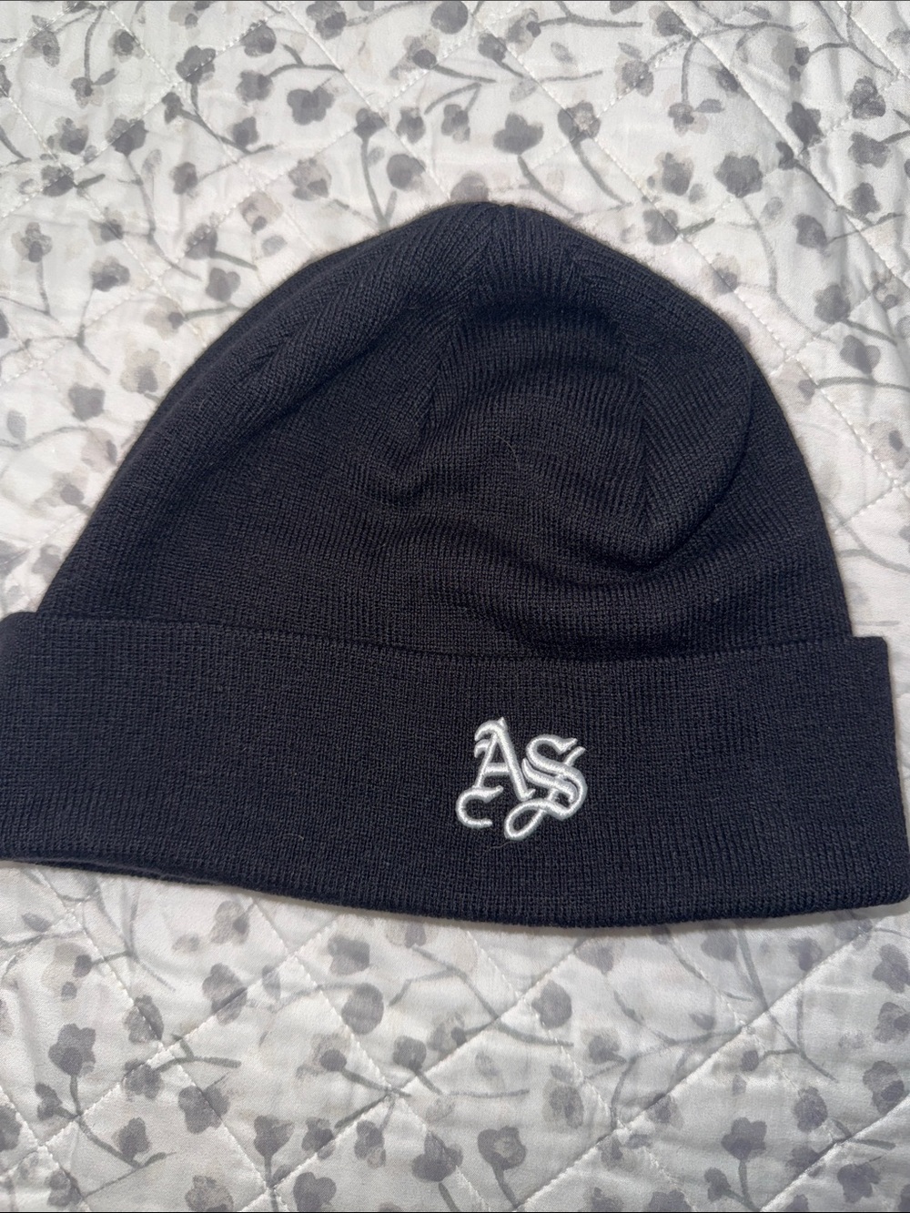 All Saints Black Beanie with White AS Logo
